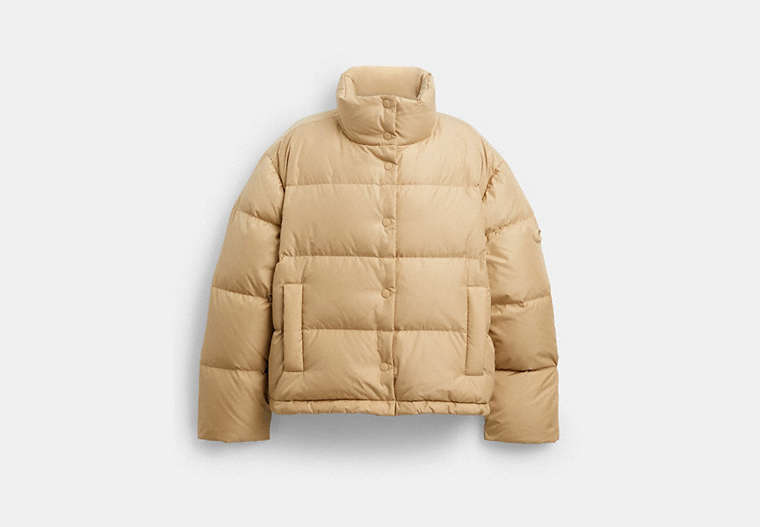 COACH® Women's Chaqueta Acolchada Corta en Beige, Talla Mediano | Nylon