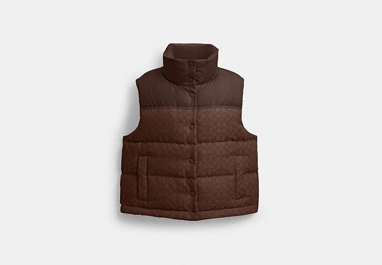 COACH® Women's Chaleco De Plumón De Firma en Castaño, Talla Mediano | Nylon