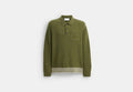 COACH® Men's Polo De Punto Con Bolsillo Y Manga Larga en Verde, Talla Mediano | Coton