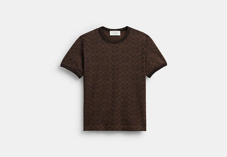COACH® Women's Camiseta De Firma Ringer en Castaño, Talla Mediano