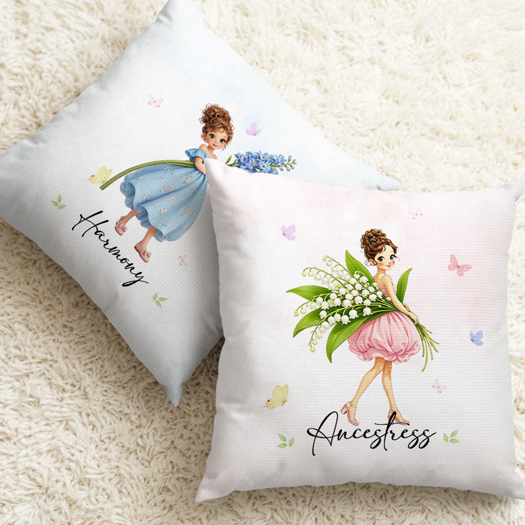 Personalizado Elegante Nacimiento Flor Niña Suave Funda de Almohada con Nombre Decoración del Hogar Día de la Madre Cumpleaños Regalo para Mujer