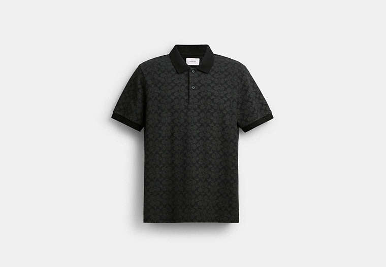 COACH® Men's Polo De Firma En Algodón Orgánico en Gris, Talla Mediano
