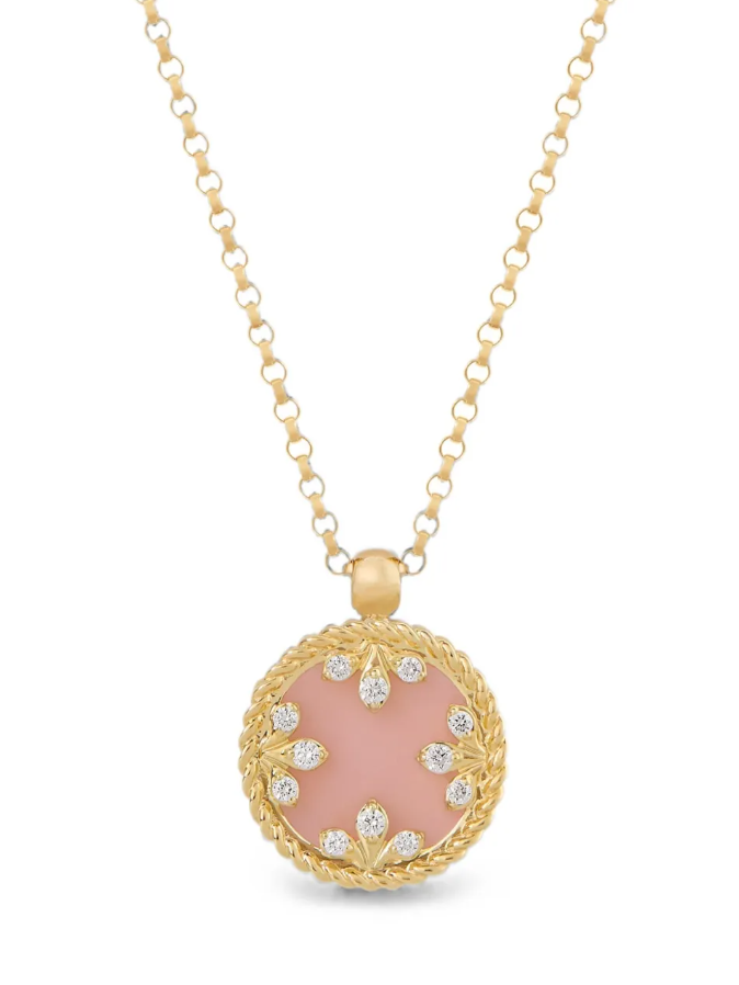 Roberto Coin Diamond and Pink Opal Pendant Necklace — Gold