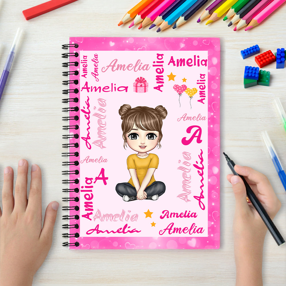 Personalizado Cartoon Personaje Word Cloud Multicolor A5 Cuaderno de espiral con el nombre y la inicial Aniversario Cumpleaños Regalo para Niñas Niños