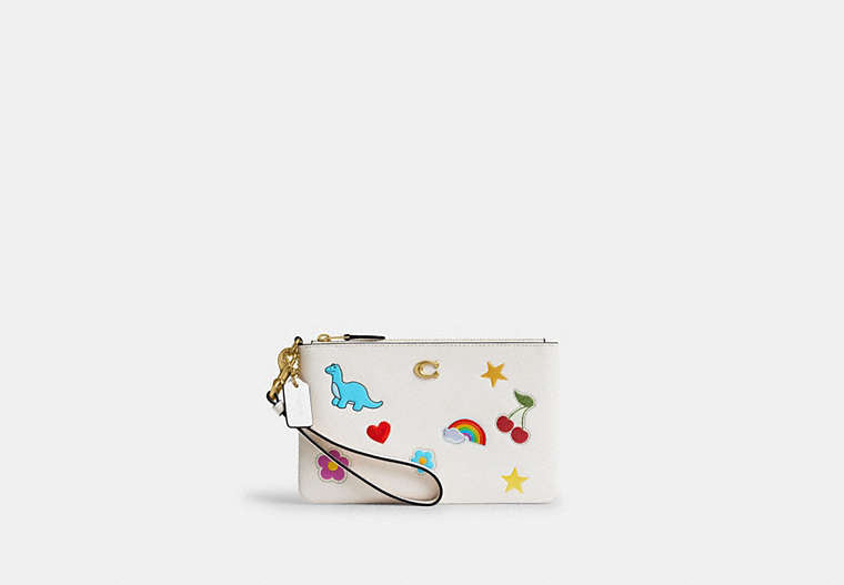 COACH® Women's Bolso Pouch Pequeño Básico Con Estampado De Pegatinas en Blanco | Cuir