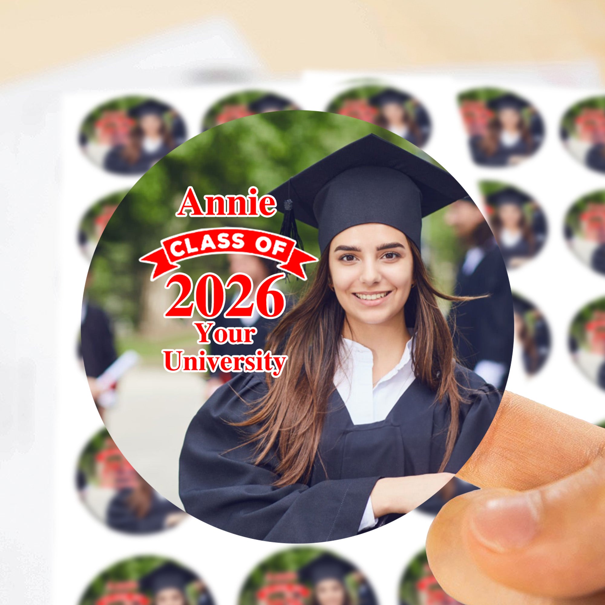 Personalizada Graduación Foto Pegatinas a prueba de agua con el nombre y el año Favor Etiqueta Celebración Fiesta de Graduación Decoración para 2026 Graduados Compañeros de clase