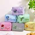 Personalizado Retro Gemstone Nacimiento Flor Raya Bolsa de Maquillaje de Gran Capacidad con Nombre Viaje Esenciales Novia Cumpleaños Regalo para Mujeres