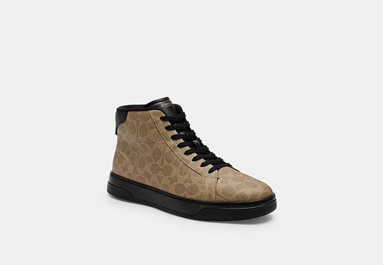 COACH® Men's Zapatilla Deportiva De Tipo Bota High Line En Lona Exclusiva en Beige, Talla 11 | Pvc