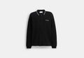 COACH® Men's Polo De Manga Larga Con Ribete De Firma En Algodón Regenerativo en Negro, Talla Mediano | Coton