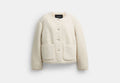 COACH® Women's Chaqueta Cardi Corta De Sherpa en Beige, Talla Mediano | Autre