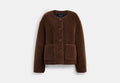 COACH® Women's Chaqueta Cardi Corta De Sherpa en Castaño, Talla Mediano | Autre