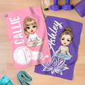 Toalla de secado rápido con nombre y pinza para colgar Accesorios deportivos Personalizada Personaje de yoga de dibujos animados Regalo de cumpleaños para mujeres amantes del yoga
