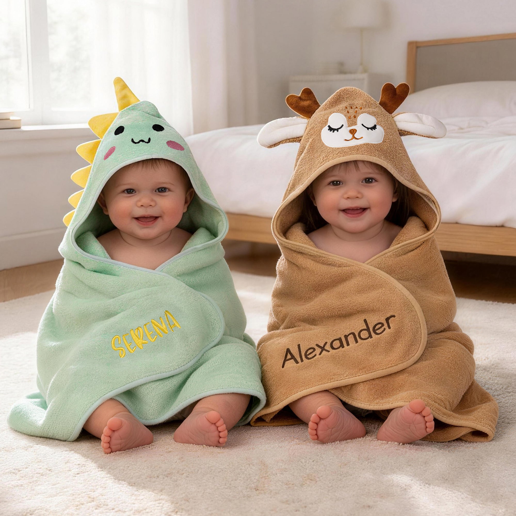 Toalla con capucha personalizada de algodón con bordado de animales y nombre para baño y piscina regalo de cumpleaños para bebés y niños