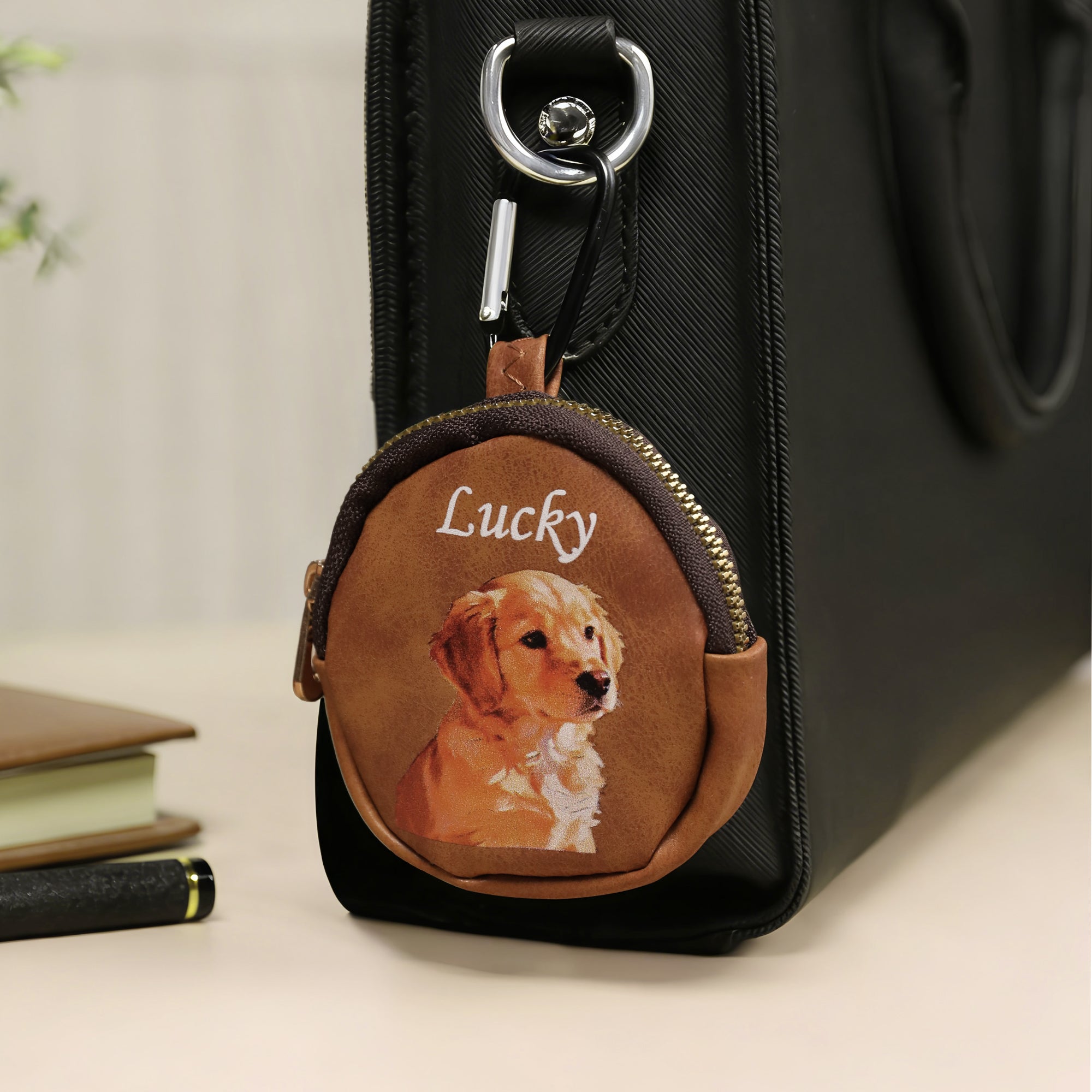 Personalizado pintura al óleo estilo de retrato de mascotas Foto PU Monedero de cuero con gancho Accesorio portátil de uso diario Regalo de cumpleaños para los amantes de las mascotas