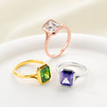 Personalizada cuadrada de plata esterlina Piedra de nacimiento Bisel Conjunto Anillo solitario Joyería delicada desgaste diario Aniversario de boda Cumpleaños Regalo para Pareja Novia