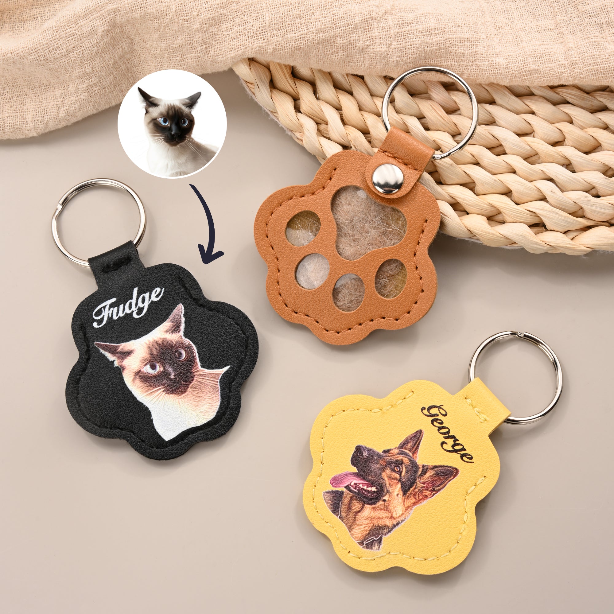 Llavero Personalizado Multicolor en Relieve con Foto de Mascota en Forma de Pata con Nombre Recuerdo de Piel Simpatía Regalo de Cumpleaños para Amante de Mascota
