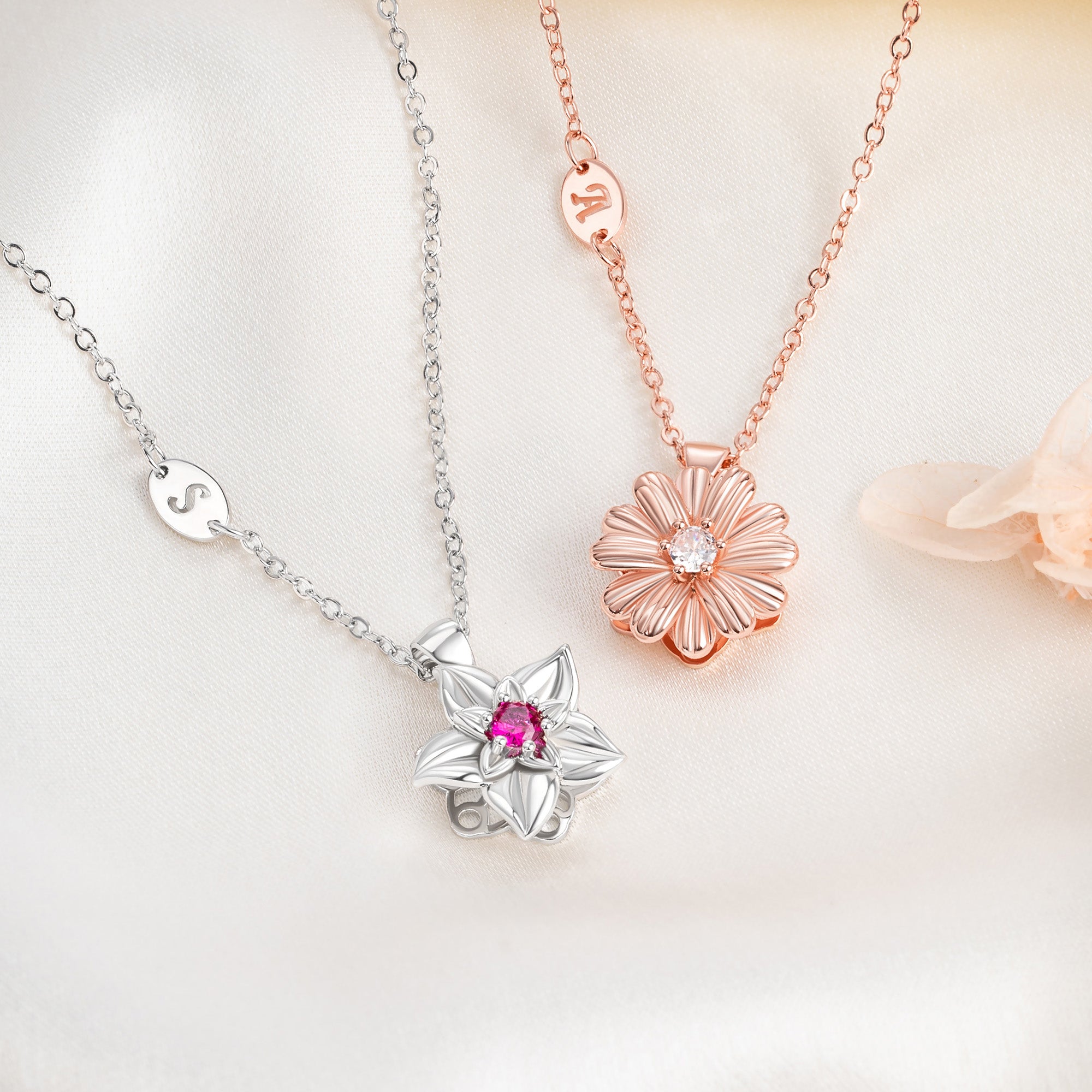 Personalizada Fidget Spinner Nacimiento Flor Collar con Birthstone y Cumpleaños Inicial Navidad Regalo para Mujeres Ella
