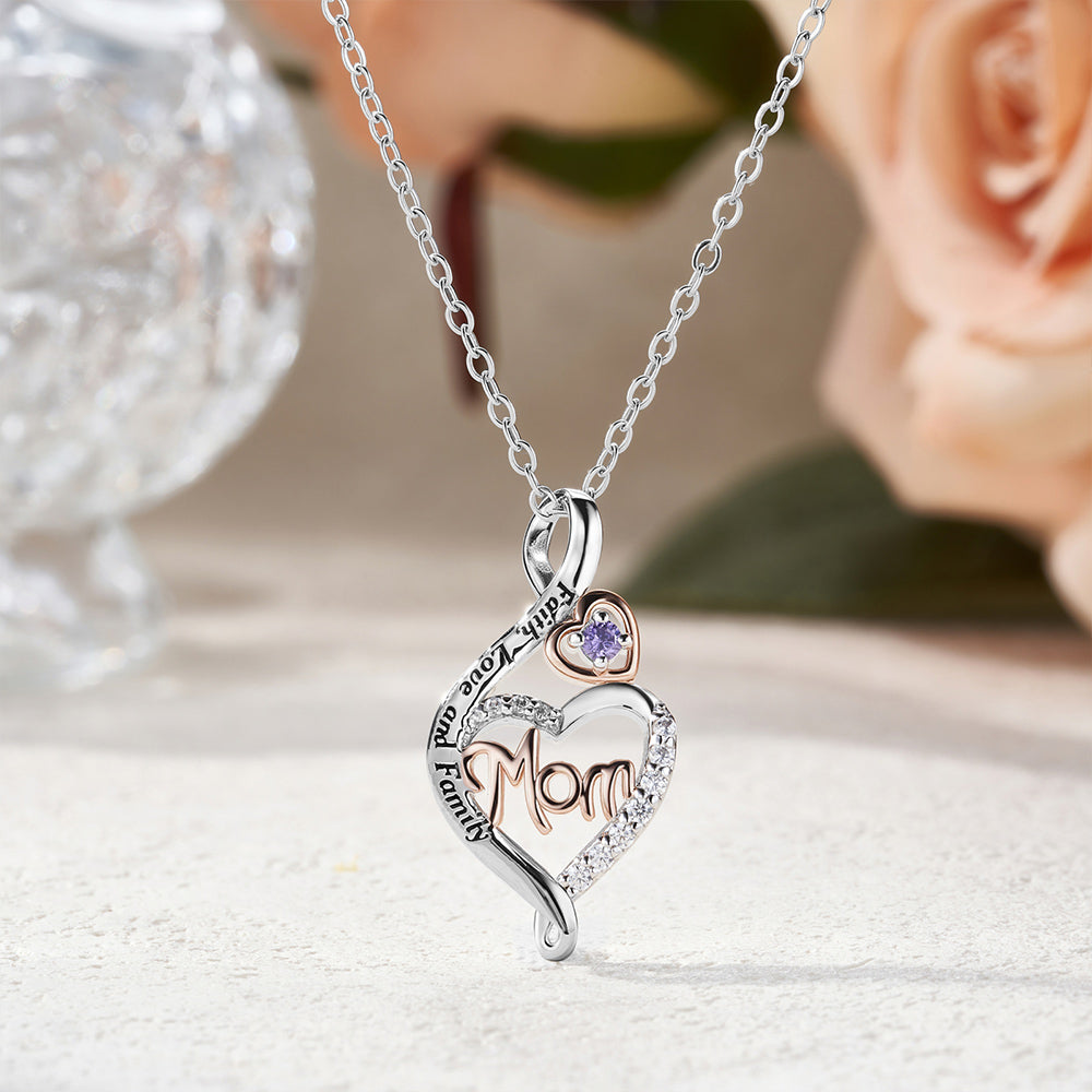 Personalizada Mamá Birthstone Corazón Collar Dainty Joyería con Texto y Circonitas Aniversario Día de la Madre Cumpleaños Regalo para Mamá Abuela