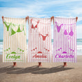 Toalla de playa de secado rápido personalizada con nombre Bikini a rayas multicolor Esenciales de viaje en la playa Regalo de cumpleaños para un amigo de la familia