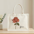 Personalizada Vintage Nacimiento Flor Lienzo Grande Bolsa Tote con Nombre Uso Diario Día de la Madre Cumpleaños Regalo para Mamá Abuela