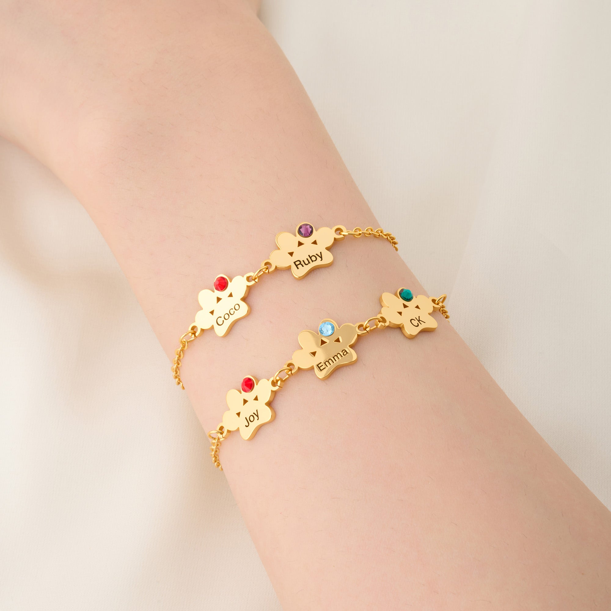 Personalizada 1-8 huellas de la pata Birthstone pulsera con nombres Cumpleaños Memorial Gift for Dog Owners Lovers