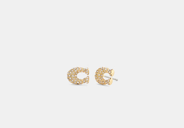 COACH® Women's Pendientes Tipo Dormilona Con C De Pavé en Amarillo | Métal