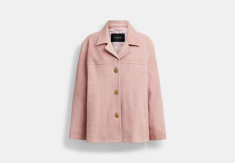 COACH® Women's Chaqueta De Ante Con Cierre De Giro en Rosa, Talla Mediano