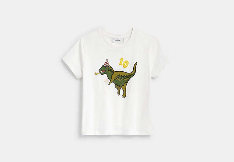 COACH® Women's Camiseta De Corte Años 90 10º Aniversario De Rexy De Algodón Orgánico en Blanco, Talla Mediano