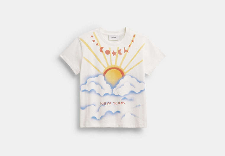 COACH® Women's Camiseta Con Aerógrafo De Corte Años 90 De Algodón Orgánico en Amarillo, Talla Mediano