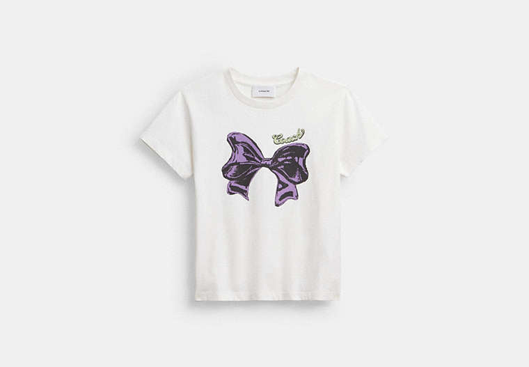 COACH® Women's Camiseta En Algodón Orgánico Con Lazo en Blanco, Talla Mediano