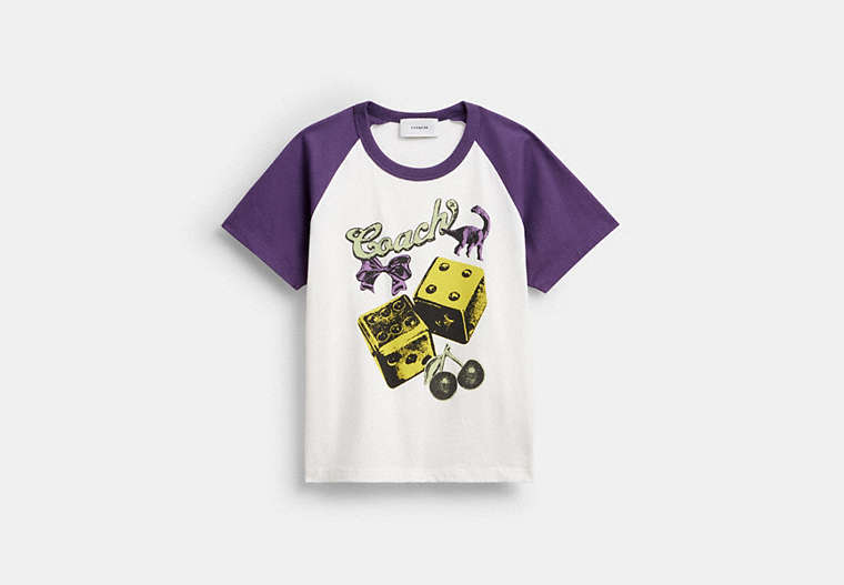 COACH® Women's Camiseta Raglán Con Charms En Algodón Orgánico, Talla Mediano