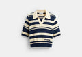 COACH® Women's Polo De Punto A Rayas en Azul, Talla Mediano