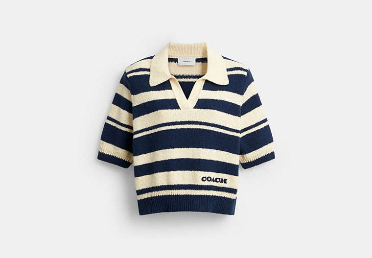 COACH® Women's Polo De Punto A Rayas en Azul, Talla Mediano