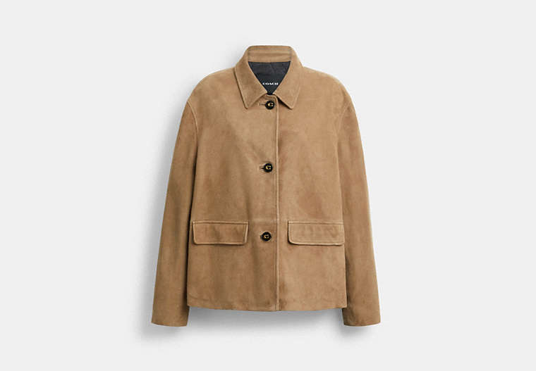 COACH® Women's Abrigo De Ante en Castaño, Talla Mediano | Body