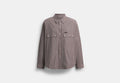 COACH® Men's Camisa De Botones Con Manga Larga en Castaño, Talla Mediano