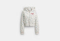 COACH® Women's Sudadera Recortada Con Capucha Con Estampado Floral Coach | Brain Dead en Gris, Talla Mediano