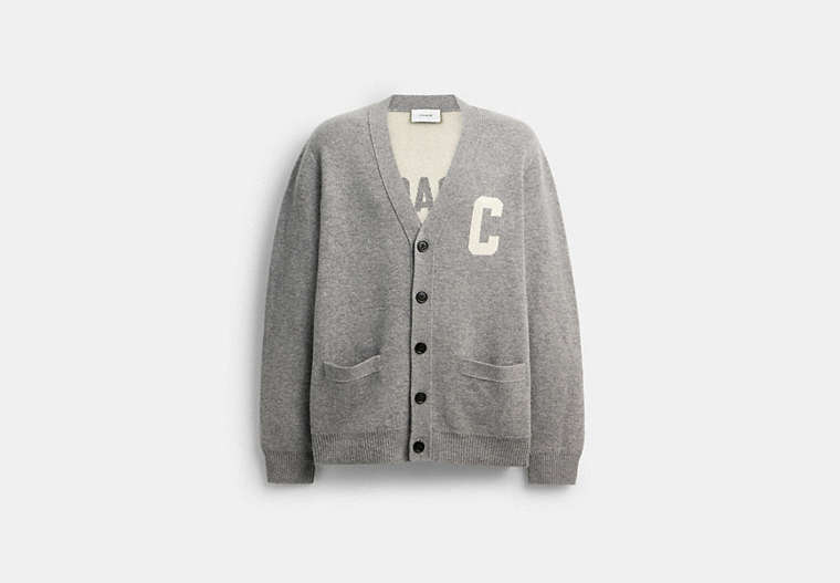 COACH® Men's Cárdigan De Coach en Gris, Talla Mediano | Cuff/hem/pocket