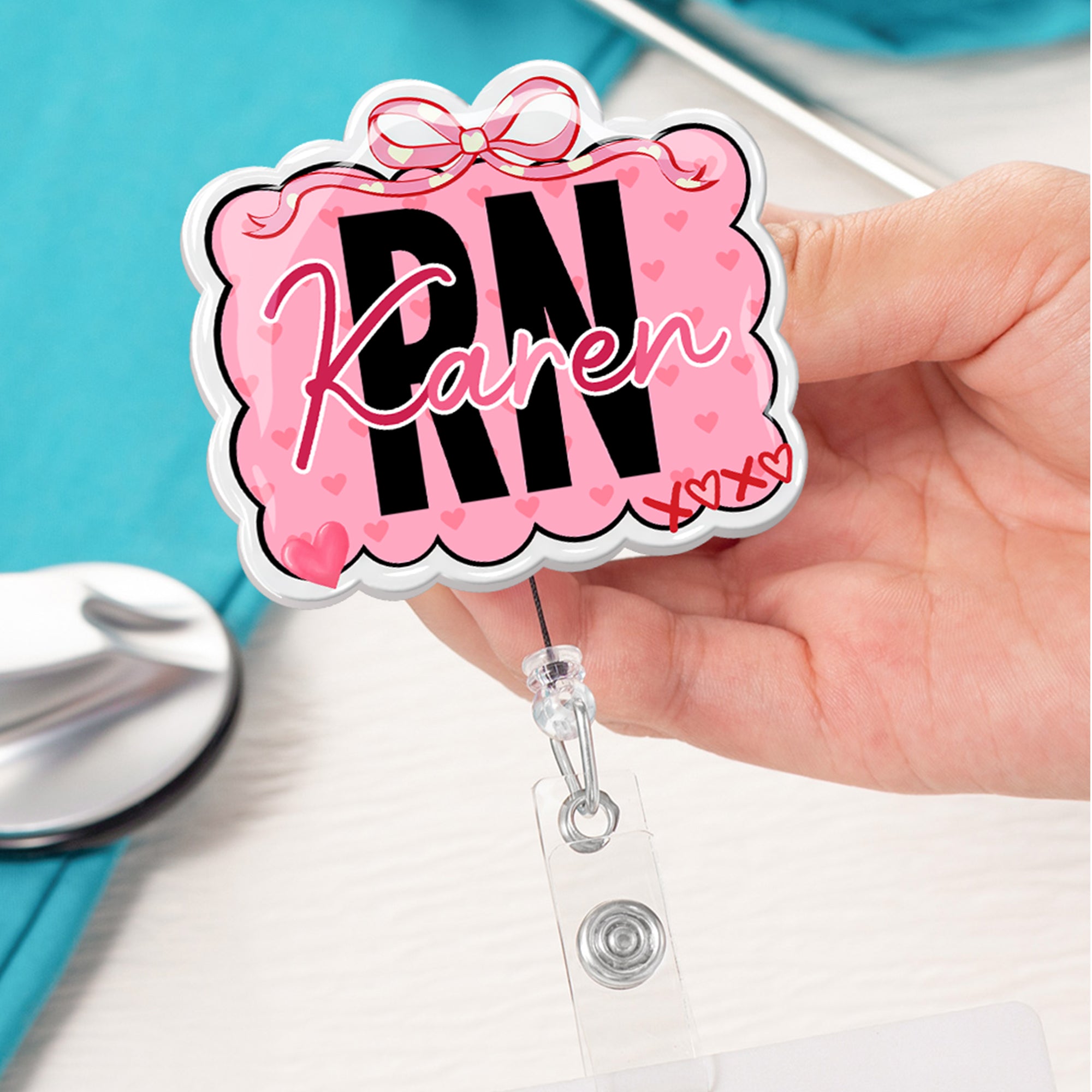 Personalizado arco en forma de nube de acrílico Insignia Carrete con el nombre y título de trabajo Apreciación de la enfermera Semana de San Valentín Regalo para el personal médico de la enfermera del