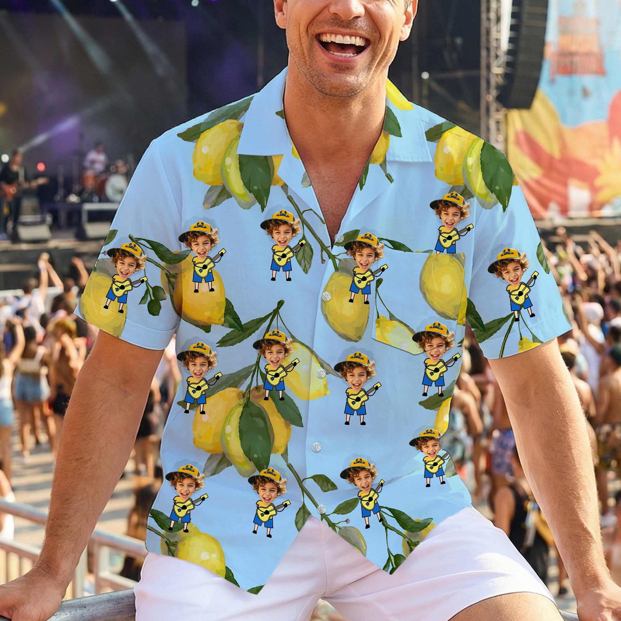 Personalizada de estilo hawaiano Limón Tema Cara Foto Suave Camisa Playa Fiesta Vacaciones Cumpleaños Regalo para la Familia Amigos Amantes de los Viajes
