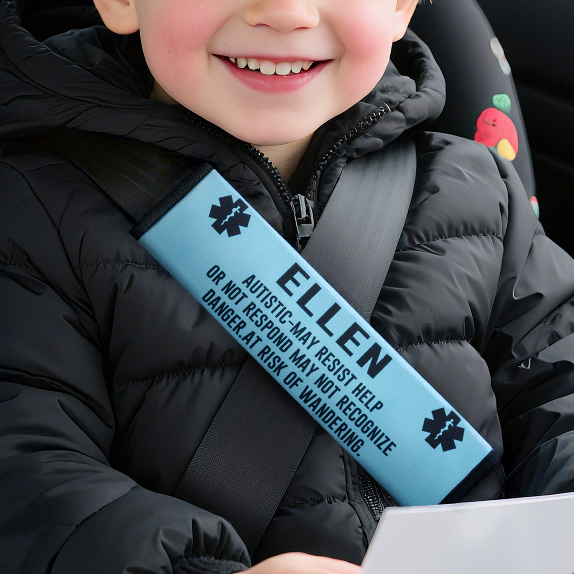 Título de Alerta Médica Personalizada Funda de Cinturón de Seguridad Suave con Nombre y Texto Accesorios de Coche Regalo del Día de Concienciación sobre el Autismo para Niños Autistas Padres