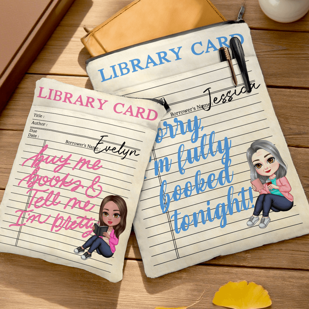 Funda personalizada para libro con nombre de niña con dibujos animados, cremallera y bolsillo frontal Regalo de cumpleaños para ratones de biblioteca Amantes de los libros