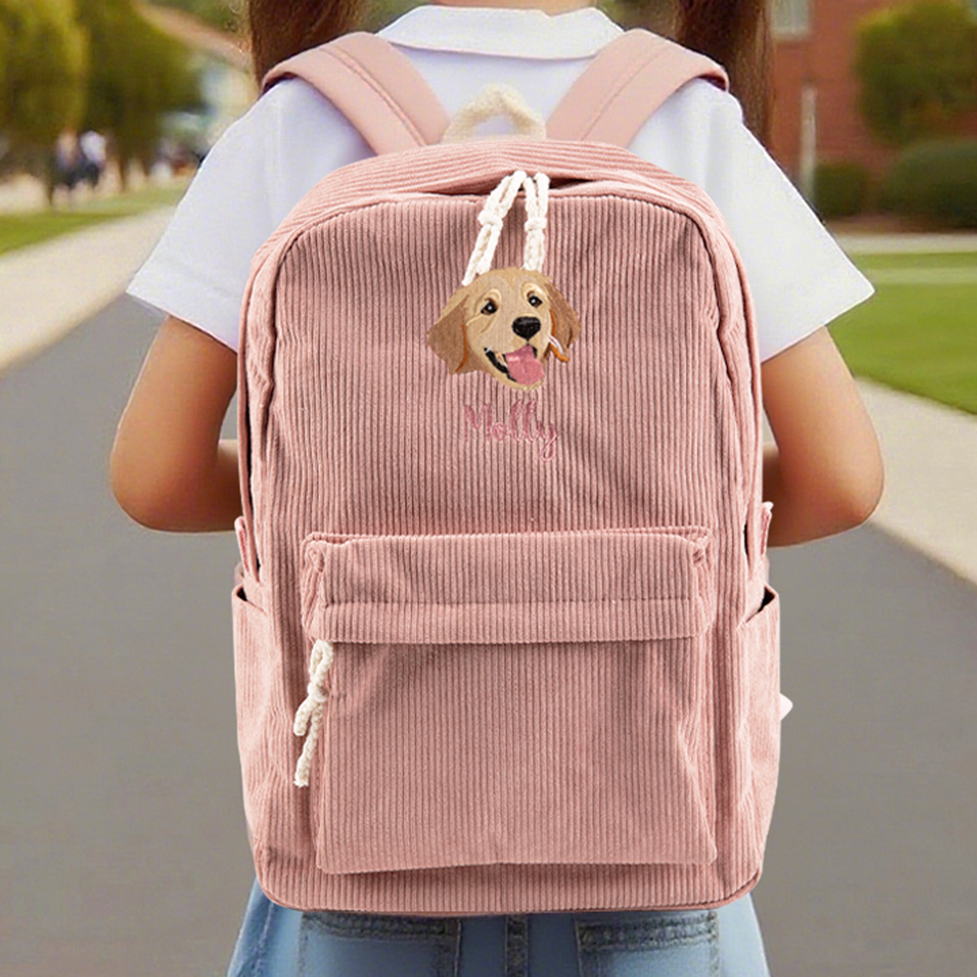 Mochila infantil de pana personalizada con foto de mascota bordada y nombre Regalo de cumpleaños de vuelta al cole para niños amantes de las mascotas
