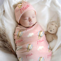 Set de manta y gorro de nudo con nombre de avión y globo de aire caliente personalizados Regalo de Baby Shower para recién nacidos Bebés