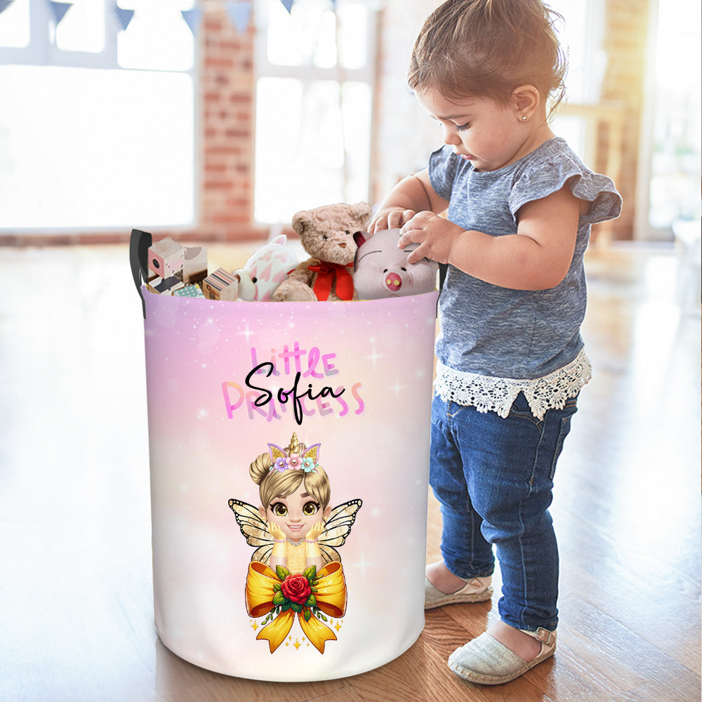 Cesto para ropa sucia con nombre Personalizado Coquette Bow Little Princess Toy Storage Laundry Basket Waterproof Nursery Decoration Regalo de inauguración de la casa para el Día del Niño