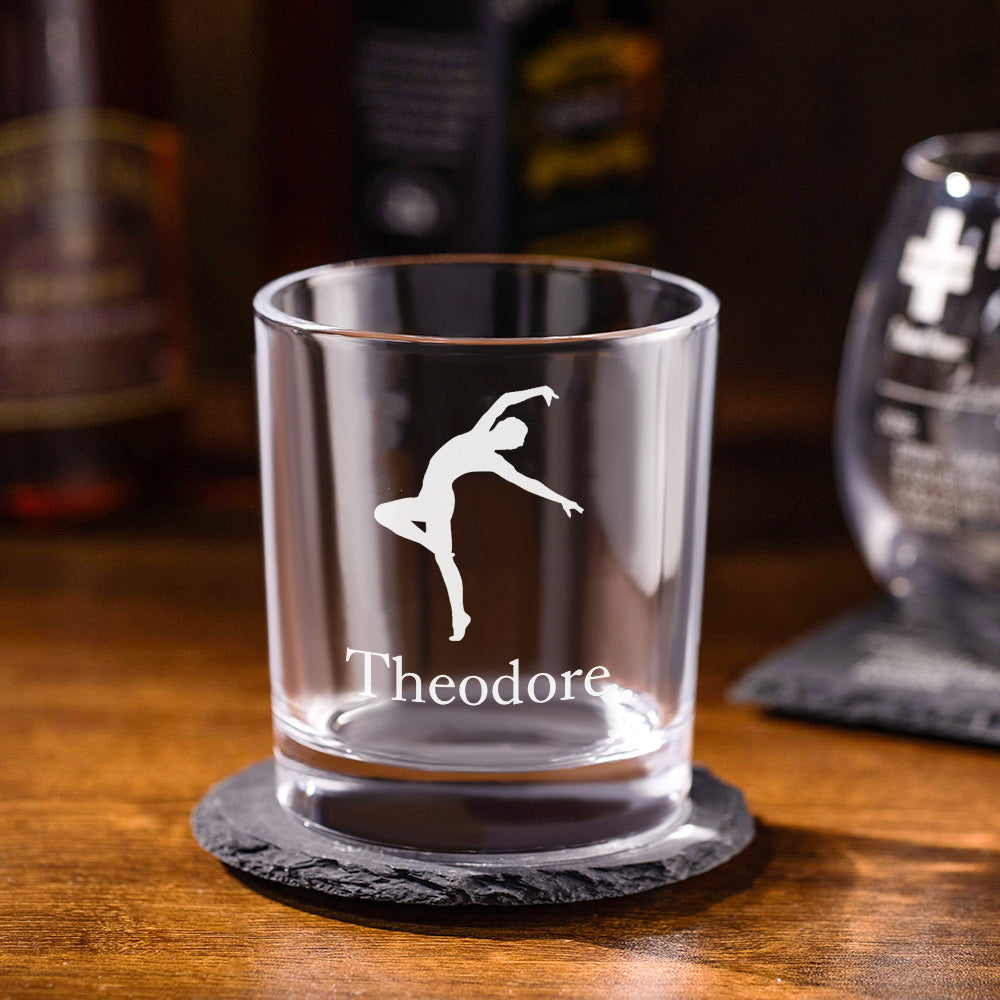 Vaso de Whisky Personalizado Silueta de Ballet con Nombre Decoración de Cocina de Casa Regalo de Cumpleaños de Equipo para Bailarines Masculinos Amantes del Vino