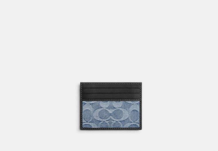 COACH® Men's Tarjetero Fino Para Documento De Identidad De Tela Vaquera De Firma Exquisita en Azul | Coton