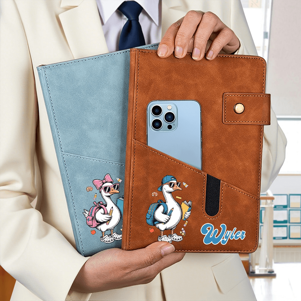 Cuaderno A5 personalizado con nombre y bolsillo de ganso Regalo de cumpleaños de vuelta al cole para estudiante amante de los gansos