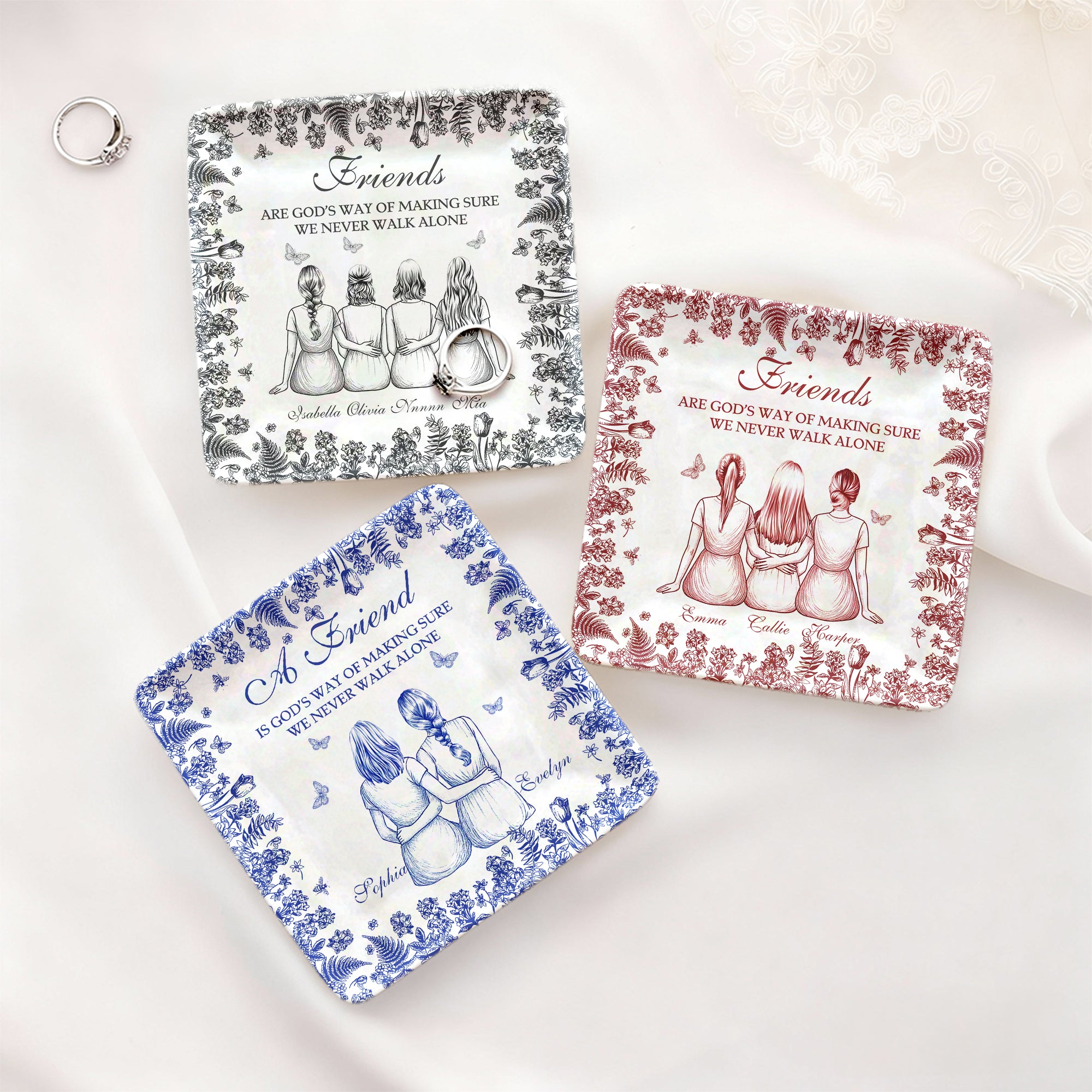 Personalizado Retro Floral Mariposa 2-5 Volver Ver Personajes Baratija de cerámica Joyería Plato con nombres Uso diario Regalo de Navidad para las mujeres