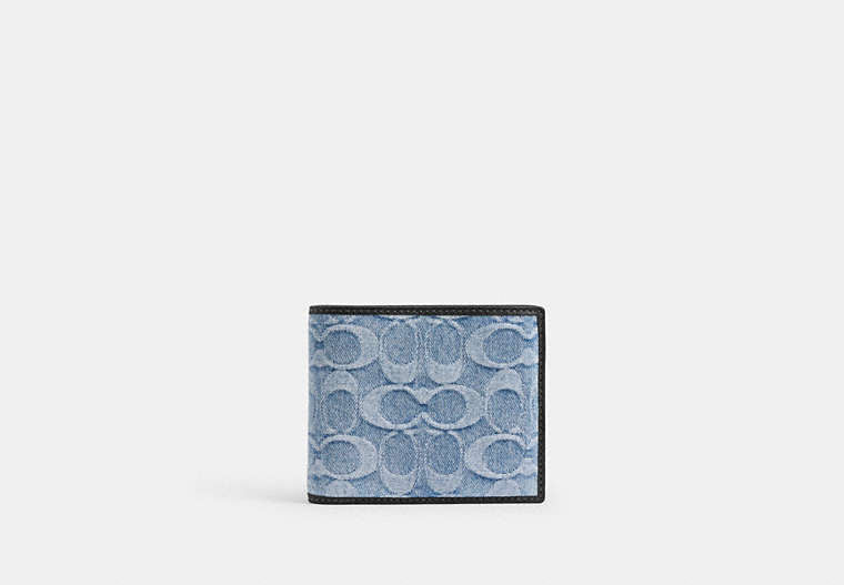 COACH® Men's Cartera 3 En 1 De Tela Vaquera De Firma Exquisita en Azul | Pvc