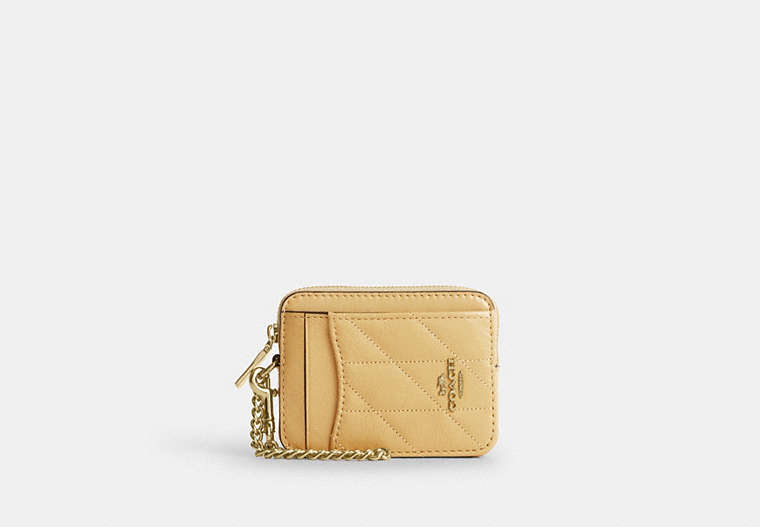 COACH® Women's Tarjetero Con Cremallera Y Acolchado en Amarillo | Cuir